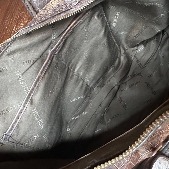 Crocodile-Embossed Brown Leather Conceal Carry Handbag By Hidesign Double Handle - Picture 12 of 14